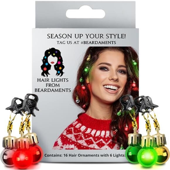 Christmas Hair Accessories for Women - Light-Up Baubles with Red & Green Lights
